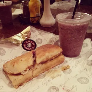 Holiday sandwich and 3 berry smoothie
