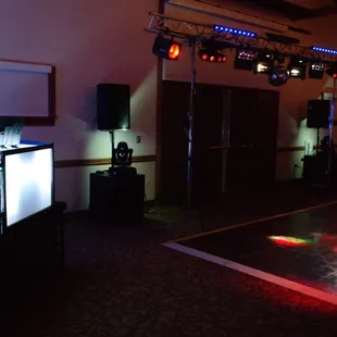 Plenty of room for a large professional DJ set-up (This one shown is from Butler Productions) &amp; a good size dance floor for any size group.