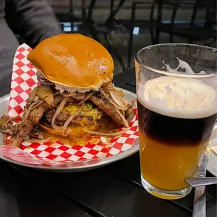 Mystery burger with Black and Tan.