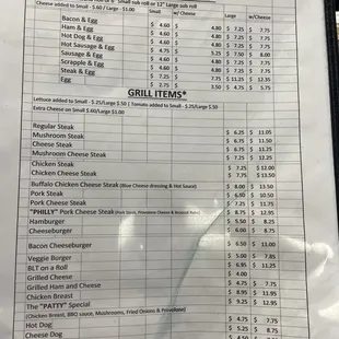 Menu as of January 2023
