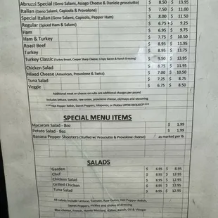 the menu for the restaurant