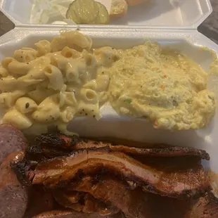 Yummy!!   Brisket  Sausage  Potato Salad Mac n cheese