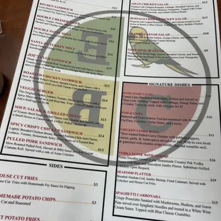 the menu for the restaurant