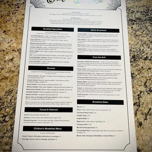 a menu on a granite countertop