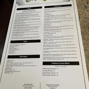 the menu for the restaurant