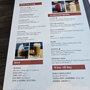 Drink menu