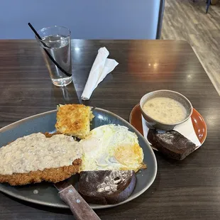 Chicken fried steak breakfast.