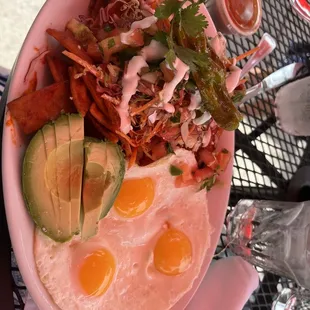 Yummy chilaquiles! Get the homemade hot sauce too!