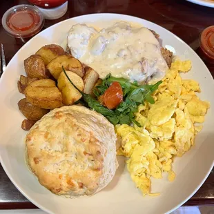 Chicken fried chicken and eggs