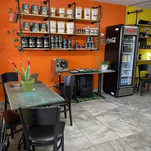 a table and chairs in a restaurant