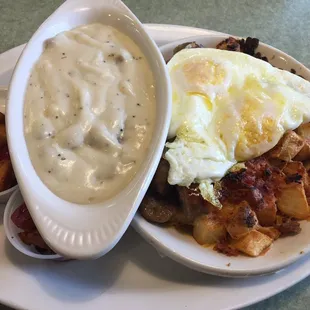 Egg scramble with gravy on the side.