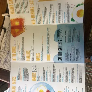 Breakfast menu, huge variation in foods! Pancakes are great! Good service, eggs Benedict is awesome sauce