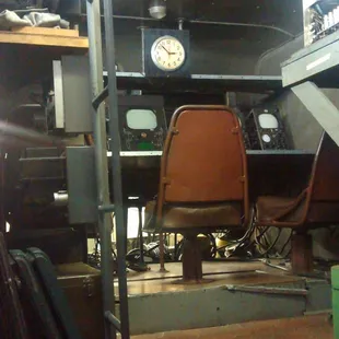 Inside an old news truck.