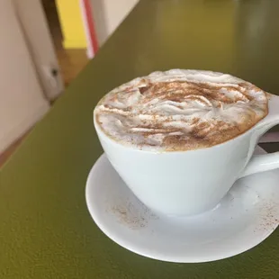 a cappuccino on a saucer