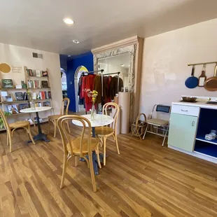 Here are books and vintage clothes and some vintage clothes.