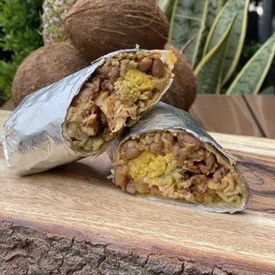a burrito cut in half