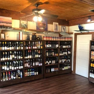shelves full of wine