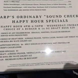 Happy Hour Menu (April 2024)