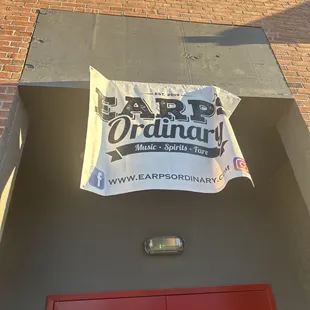 a banner on the front of a building