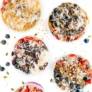 a variety of bowls of food