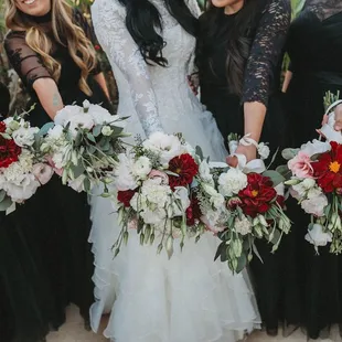 Bridesmaids and bride's bouquet