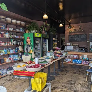 Inside/Indoors: It's like a convenience store with produce, plus a couple of tables.