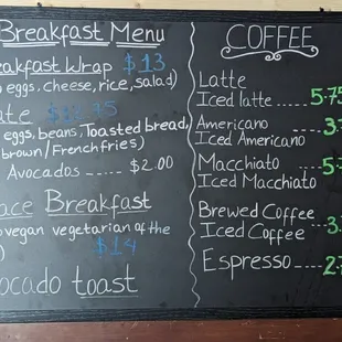 Breakfast menu. The breakfast wrap is excellent