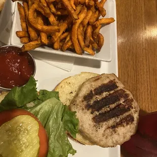 Wood Grilled Turkey Burger with Sweet Potato Fries