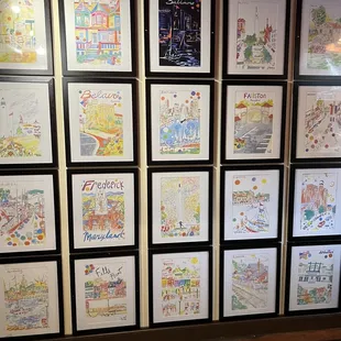 a wall of drawings