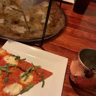 Margarita pizza and White shrimp Pizza