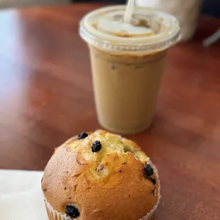 vietnamese coffee , blueberry muffin