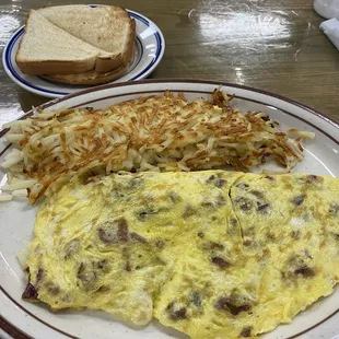 Bacon omelette and hash browns and toast- very good and affordable at less than $14 6/16/24