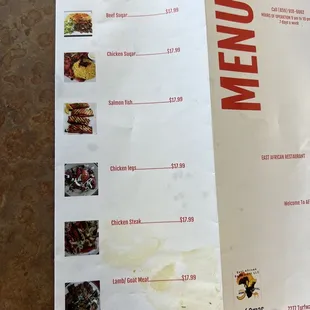 a menu for a meal