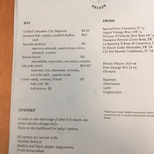 The menu - limited but tasty!