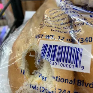 a bag of bread with a barcode on it