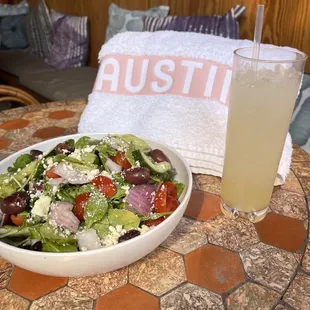 Greek Salad and lemonade