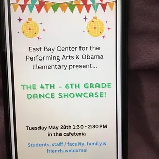 Announcement to Obama school about performance