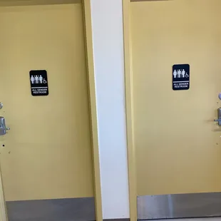 Unisex bathrooms needs code to enter.