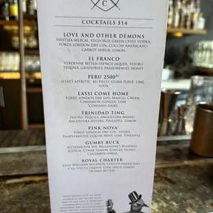 Cocktail menu