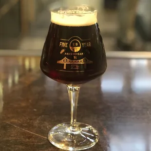 Munich Dunkel- special 5 Year anniversary beer and glass. Delicious!