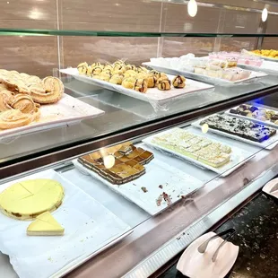 a variety of desserts on display