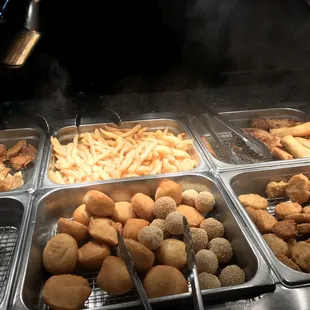 a variety of fried food items