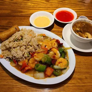 Lunch. Everything tasted like soap... ‍ Also got a small ramekin if hot oil. They charged me $1.95.. wtf