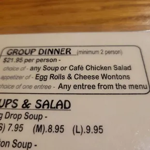 Group dinner special