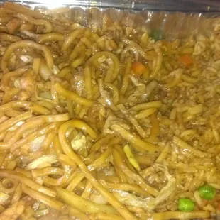 Chicken lo mein and fried rice