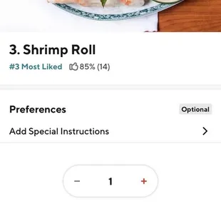 the order for shrimp rolls