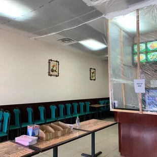 a large room with tables and chairs