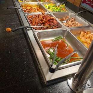 a long buffet of food