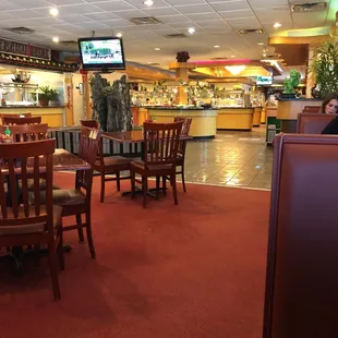 Nice buffet!:) small fish pond. Cute!