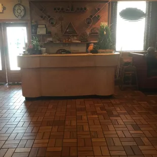 a view of a restaurant counter